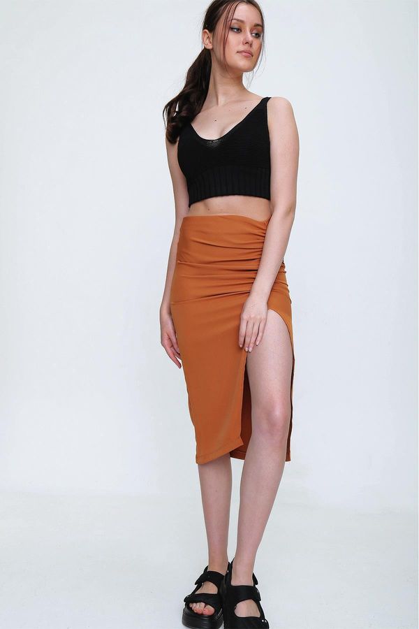 Trend Alaçatı Stili Trend Alaçatı Stili Skirt - Brown - Midi