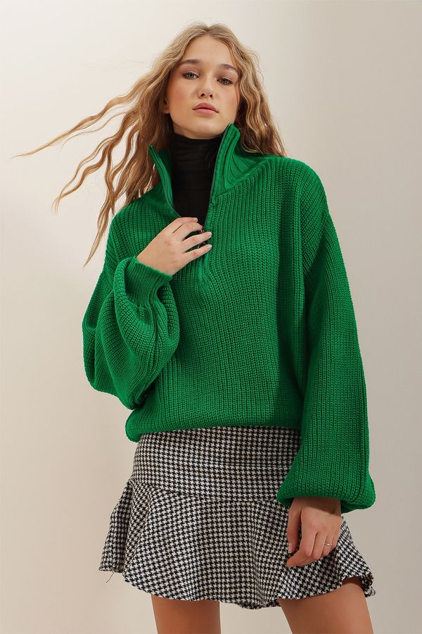 Trend Alaçatı Stili Trend Alaçatı Stili Sweater - Green - Oversize