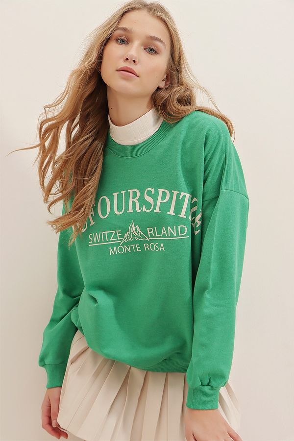 Trend Alaçatı Stili Trend Alaçatı Stili Sweatshirt - Green - Oversize