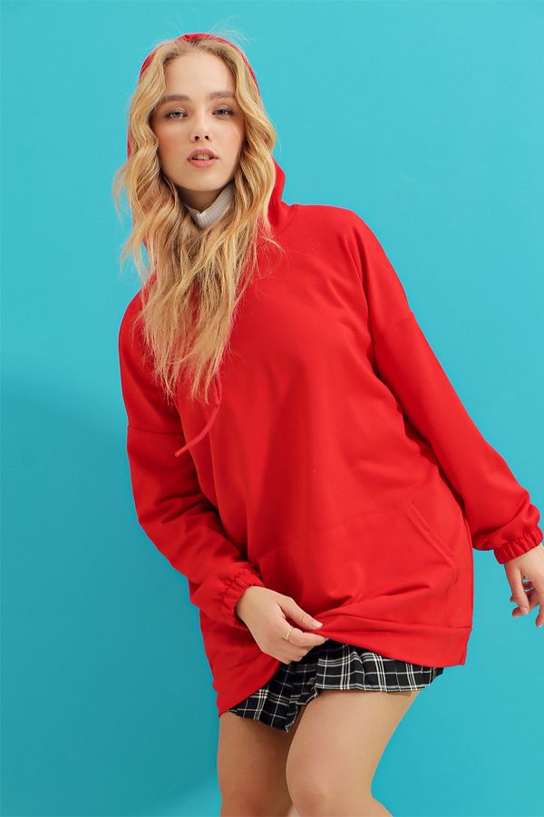 Trend Alaçatı Stili Trend Alaçatı Stili Sweatshirt - Red - Oversize