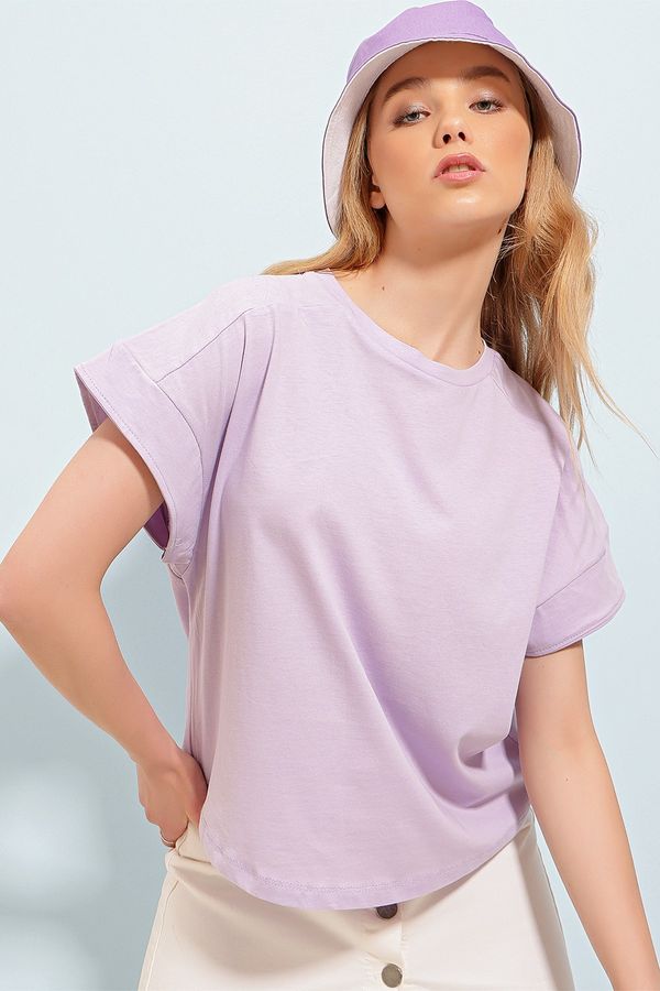 Trend Alaçatı Stili Trend Alaçatı Stili T-Shirt - Purple - Oversize