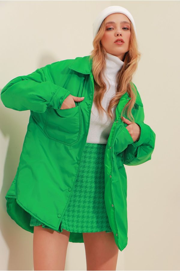 Trend Alaçatı Stili Trend Alaçatı Stili Winter Jacket - Green - Puffer