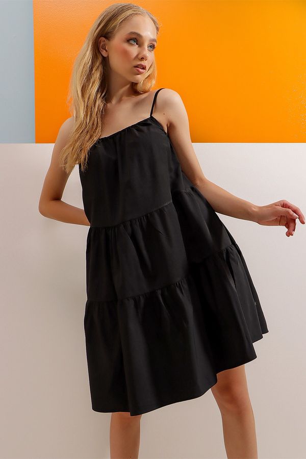 Trend Alaçatı Stili Trend Alaçatı Stili Women's Black Adjustable Strap Poplin Woven Dress