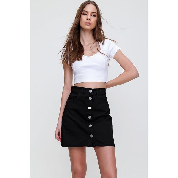 Trend Alaçatı Stili Trend Alaçatı Stili Women's Black Front Buttoned Jean Skirt