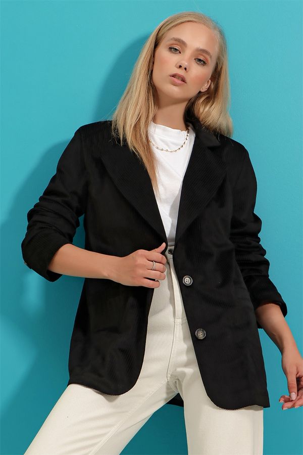 Trend Alaçatı Stili Trend Alaçatı Stili Women's Black Velvet Woven Blazer Jacket