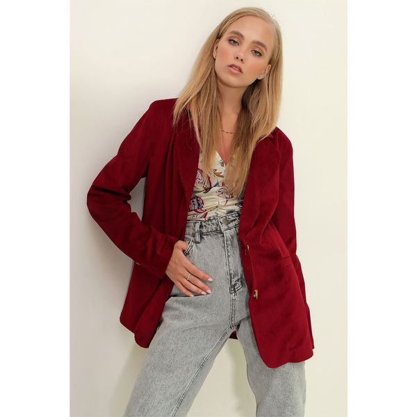 Trend Alaçatı Stili Trend Alaçatı Stili Women's Burgundy Velvet Woven Blazer Jacket