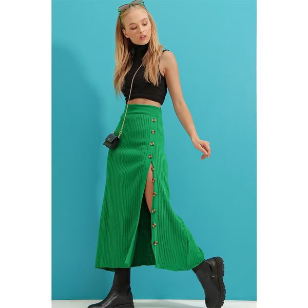 Trend Alaçatı Stili Trend Alaçatı Stili Women's Green Button Detailed Knitwear Skirt