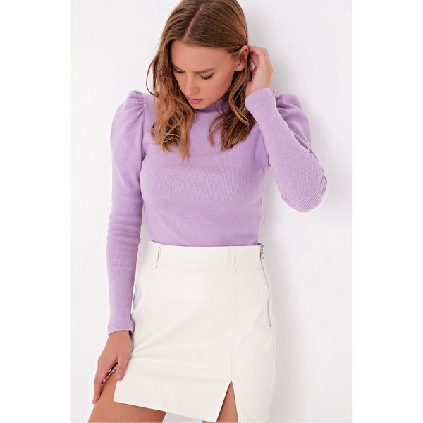 Trend Alaçatı Stili Trend Alaçatı Stili Women's Lilac Princess Sleeve Half Turtleneck Camisole Blouse