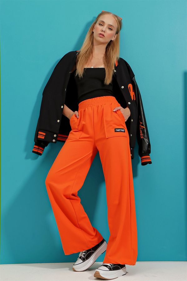 Trend Alaçatı Stili Trend Alaçatı Stili Women's Orange Elastic Waist Double Pocket Jogging Sweatpants