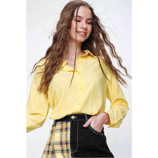 Trend Alaçatı Stili Trend Alaçatı Stili Women's Yellow Basic Viscose Shirt