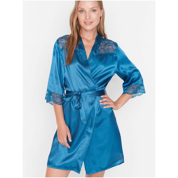 Trendyol Blue Women's Satin Bathrobe with Lace Trendyol - Women