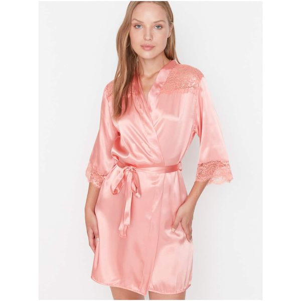 Trendyol Pink Women's Satin Bathrobe with Lace Trendyol - Women