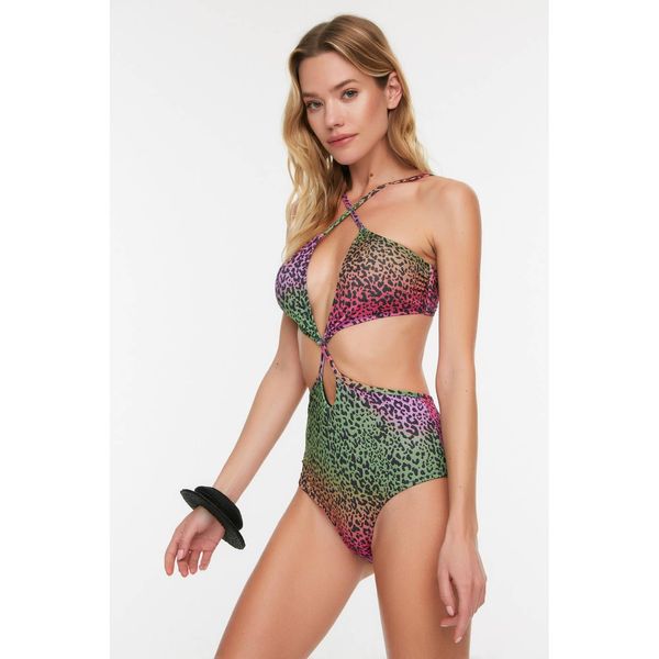 Trendyol Trendyol Animal Patterned Cut Out Detailed Swimsuit
