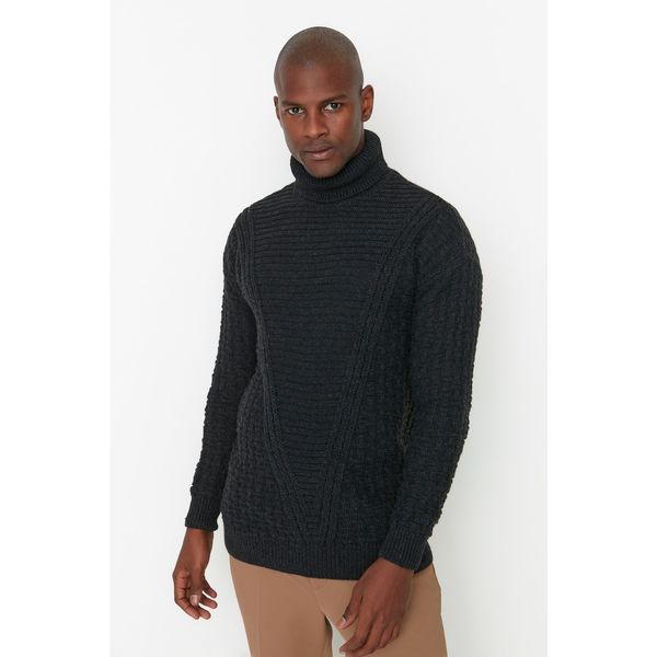 Trendyol Trendyol Anrasit Men's Oversize Turtleneck Textured Paneled Knitwear Sweater