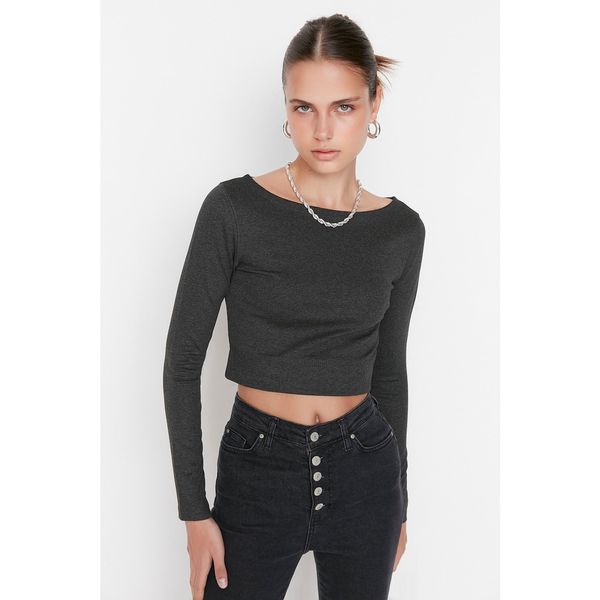 Trendyol Trendyol Anthracite Bedspread Stitched Crop Knitted Blouse