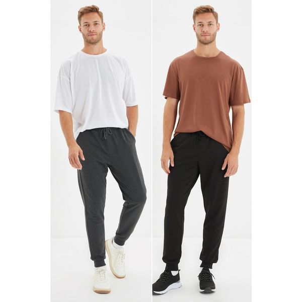 Trendyol Trendyol Anthracite-Black Men Regular Fit Elastic Leg Basic 2-Pack Sweatpants