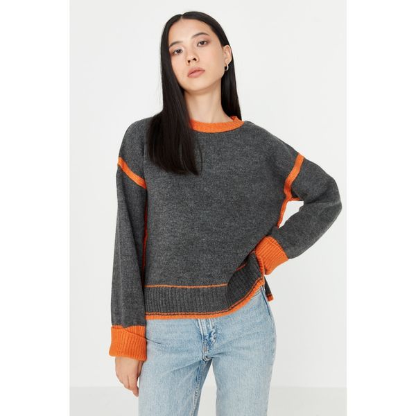Trendyol Trendyol Anthracite Color Block Knitwear Sweater