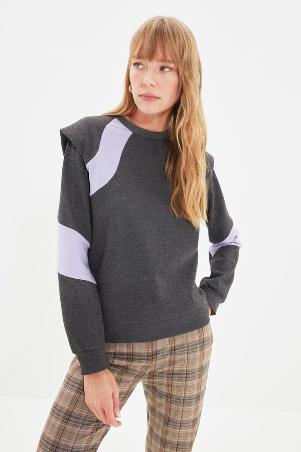 Trendyol Trendyol Anthracite Color Block Wadding Basic Raised Knit Raised Sweatshirt