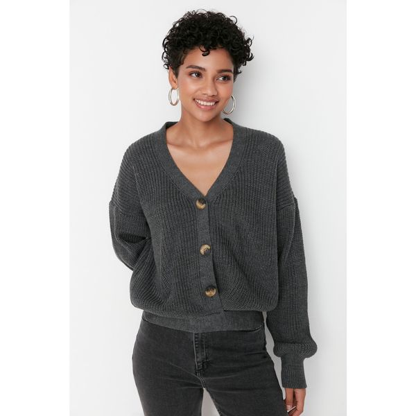 Trendyol Trendyol Anthracite Cord Detailed Knitwear Cardigan