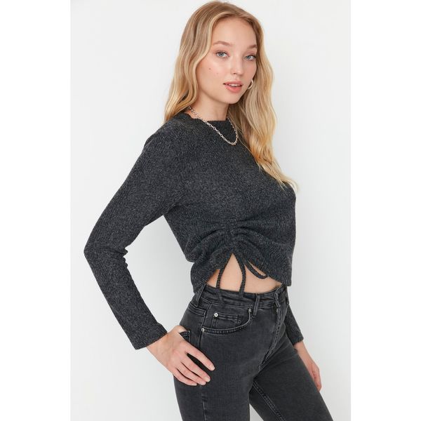 Trendyol Trendyol Anthracite Corduroy Knitted Blouse with Drawstring Waist