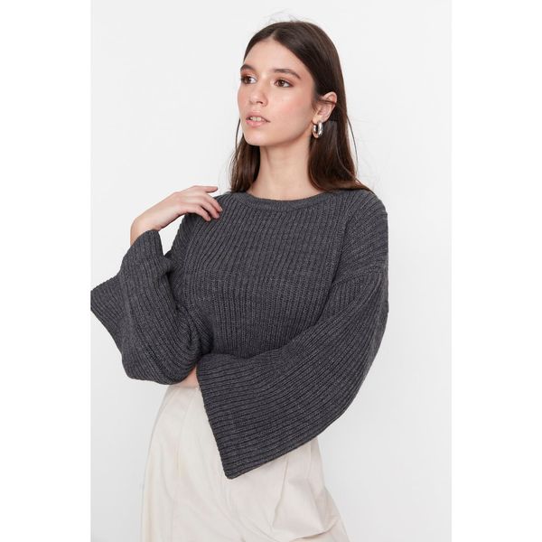 Trendyol Trendyol Anthracite Crop and Spanish Sleeve Knitwear Sweater
