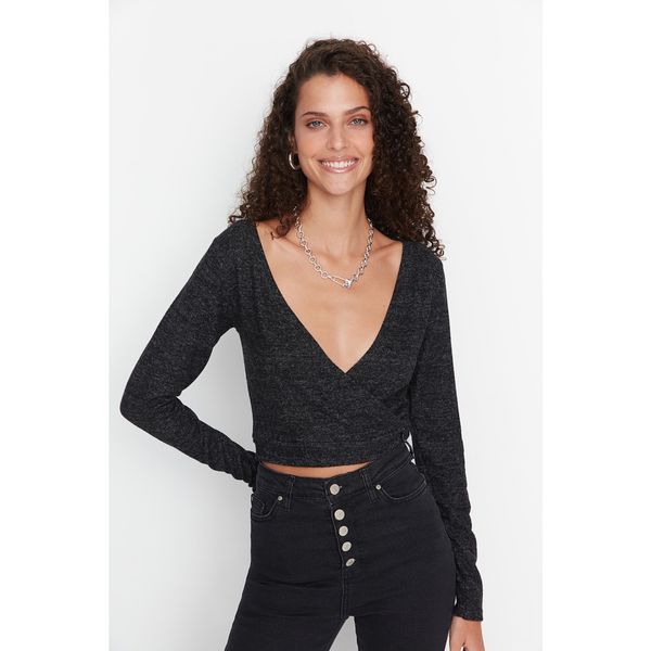 Trendyol Trendyol Anthracite Double Breasted Collar Soft Knitted Blouse