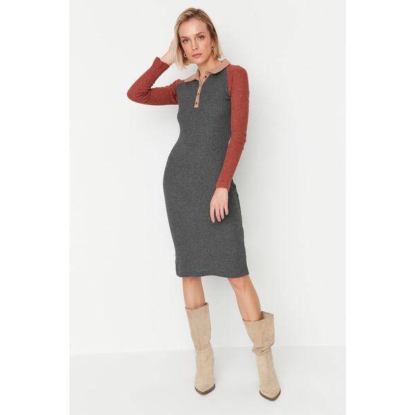 Trendyol Trendyol Anthracite Fake Knitwear Bodycon Midi Knitted Dress