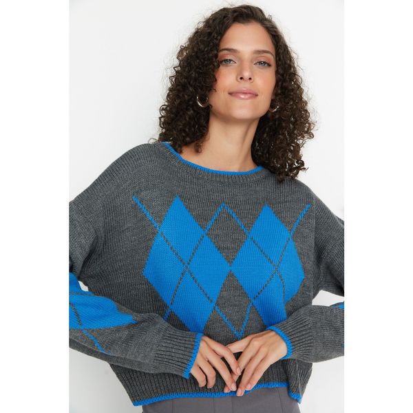 Trendyol Trendyol Anthracite Jacquard Crop Knitwear Sweater