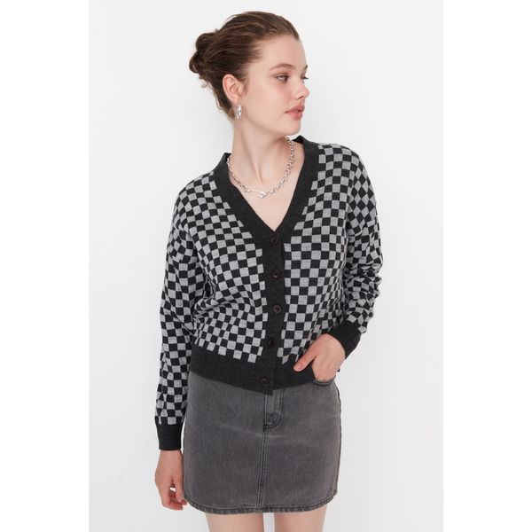 Trendyol Trendyol Anthracite Jacquard Knitwear Cardigan