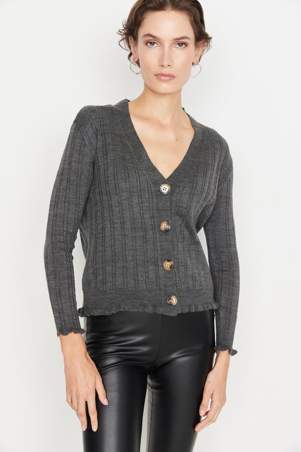 Trendyol Trendyol Anthracite Knit Detailed Knitwear Cardigan