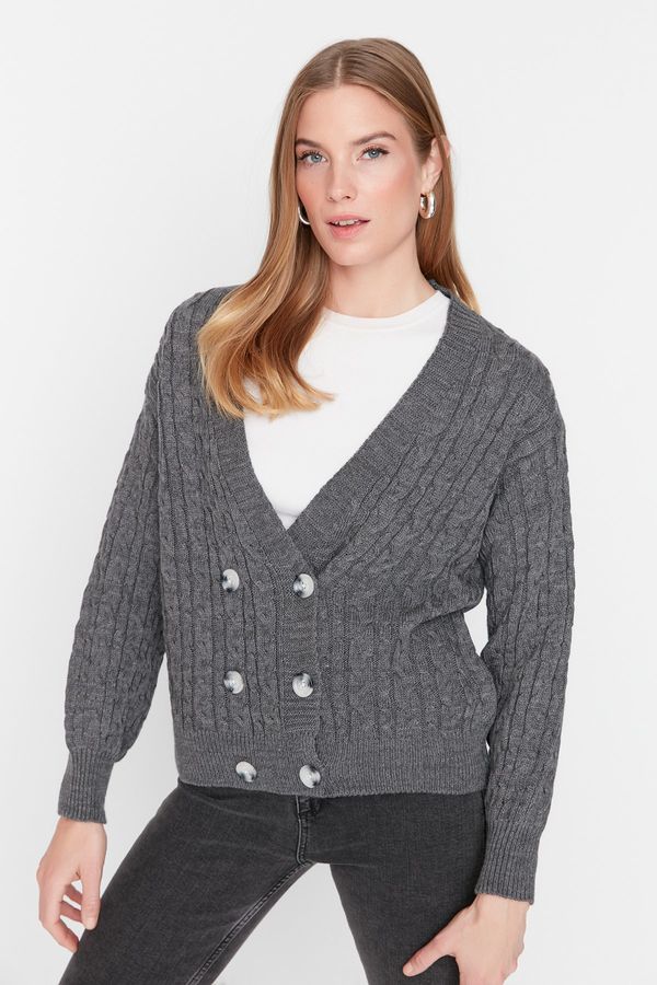 Trendyol Trendyol Anthracite Knit Detailed Knitwear Cardigan