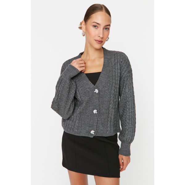 Trendyol Trendyol Anthracite Knitted Detailed Knitwear Cardigan