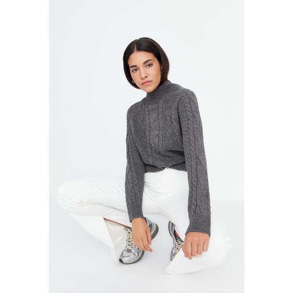 Trendyol Trendyol Anthracite Knitted Detailed Knitwear Sweater
