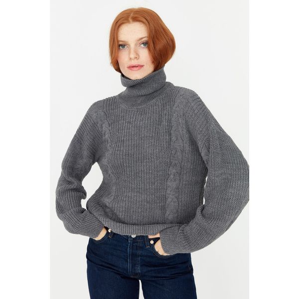 Trendyol Trendyol Anthracite Knitted Detailed Knitwear Sweater