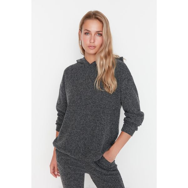 Trendyol Trendyol Anthracite Loose Hooded Slim Knitted Sweatshirt