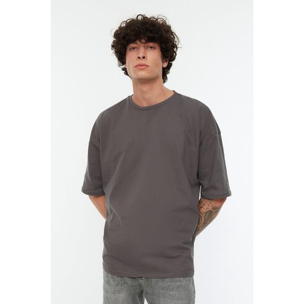 Trendyol Trendyol Anthracite Men's Basic 100% Cotton Crew Neck Oversized Short Sleeved T-Shirt