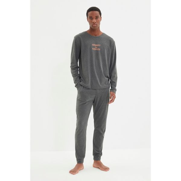 Trendyol Trendyol Anthracite Men's Regular Fit Printed Pajamas Set