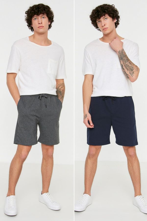 Trendyol Trendyol Anthracite-Navy Blue Men's Regular Fit 2-Pack Shorts & Bermuda