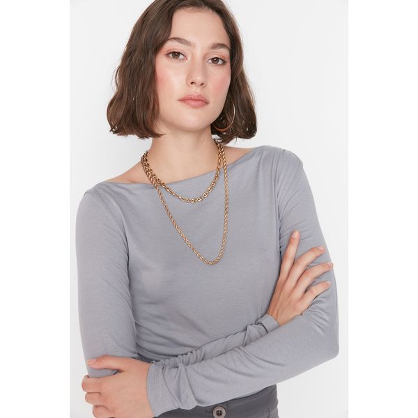 Trendyol Trendyol Anthracite Off Shoulder Knitted Blouse