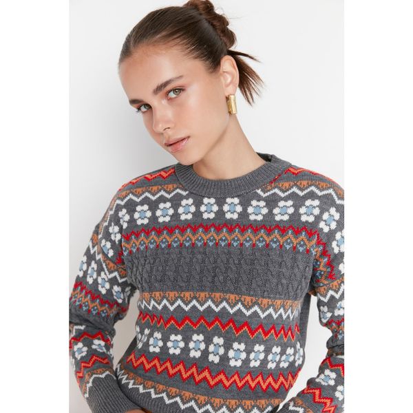 Trendyol Trendyol Anthracite Patterned Knitwear Sweater