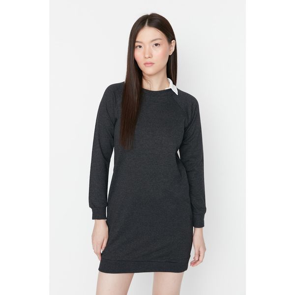 Trendyol Trendyol Anthracite Shirt Collar Knitted Sweat Dress