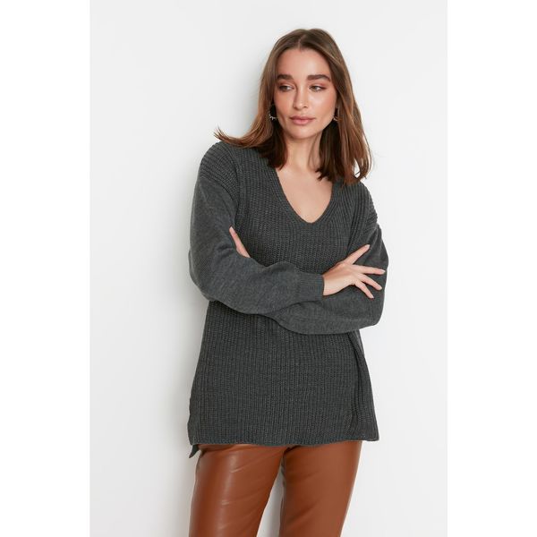 Trendyol Trendyol Anthracite V Neck Knitwear Sweater