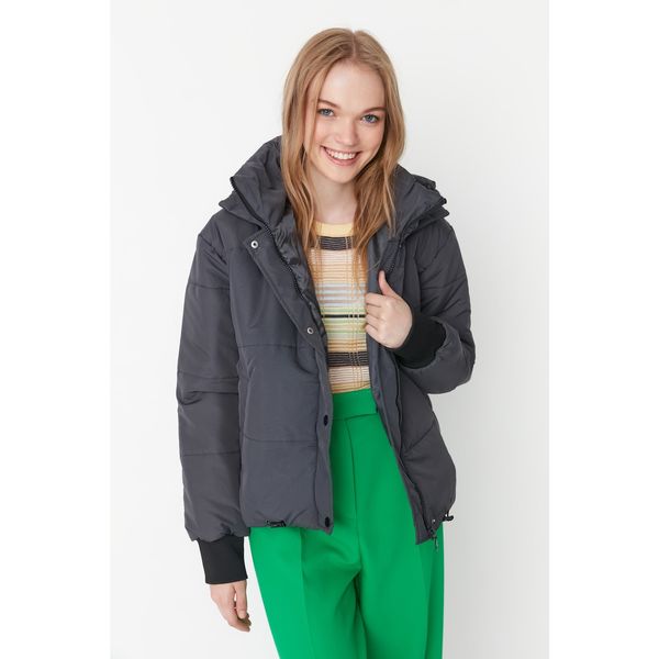 Trendyol Trendyol Anthracite Wide Cut Oversize Hooded Zippered Down Jacket