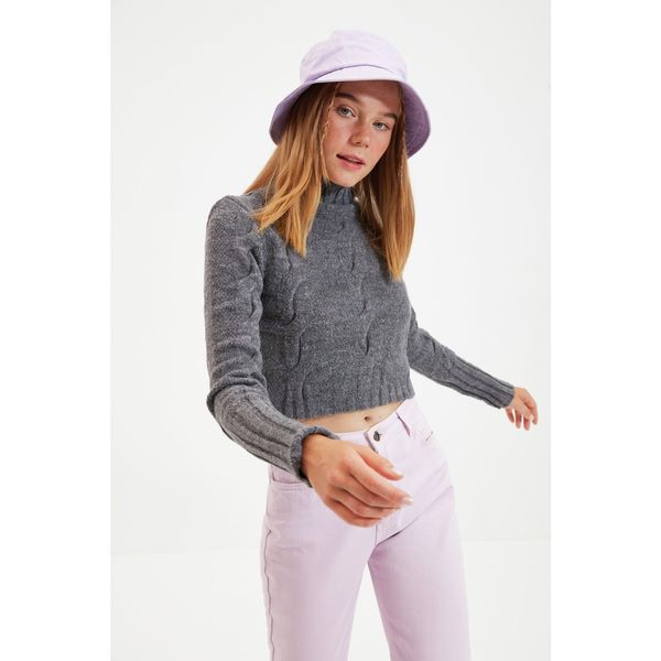 Trendyol Trendyol Antracyt Crop Pleciony sweter