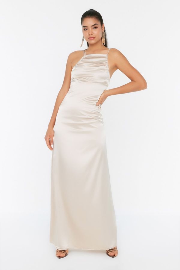 Trendyol Trendyol Beige Back Detailed Satin Evening Dress & Graduation Dress