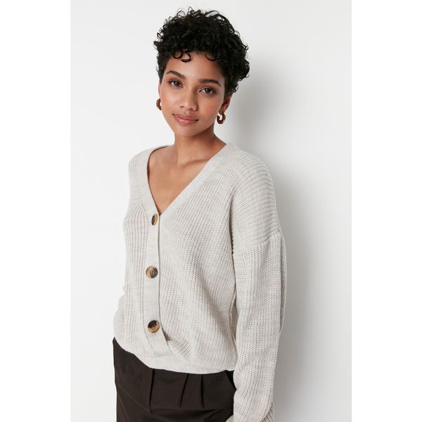 Trendyol Trendyol Beige Cord Detailed Knitwear Cardigan