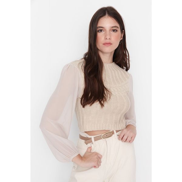 Trendyol Trendyol Beige Crop Garni Detailed Knitwear Sweater