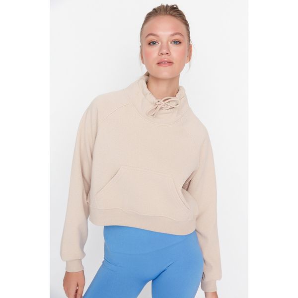 Trendyol Trendyol Beige Crop High Neck Raised Sports Sweatshirt