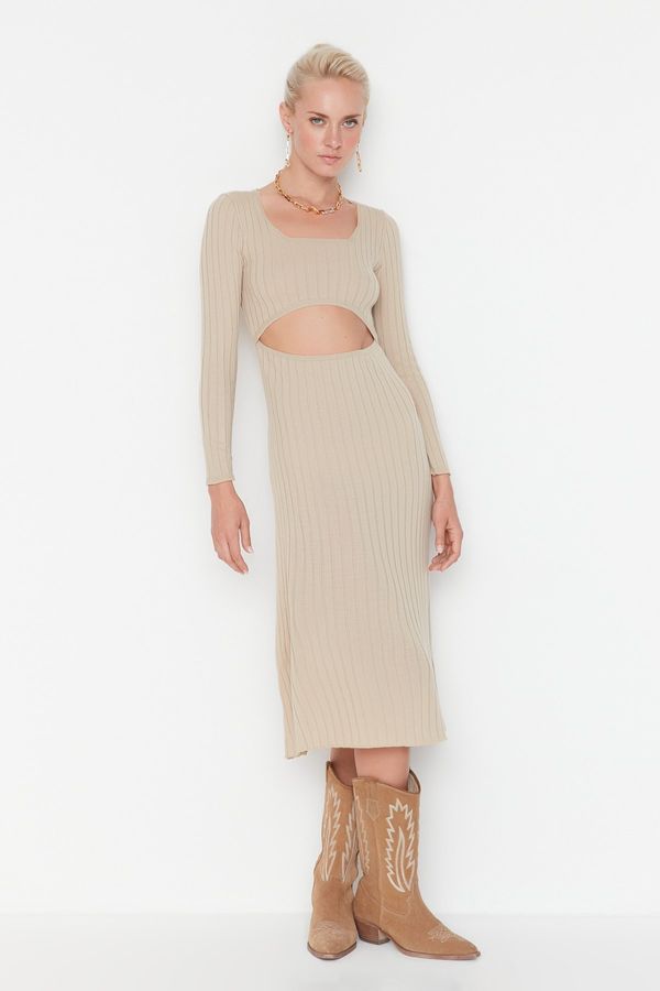 Trendyol Trendyol Beige Cut Out Detailed Knitwear Dress