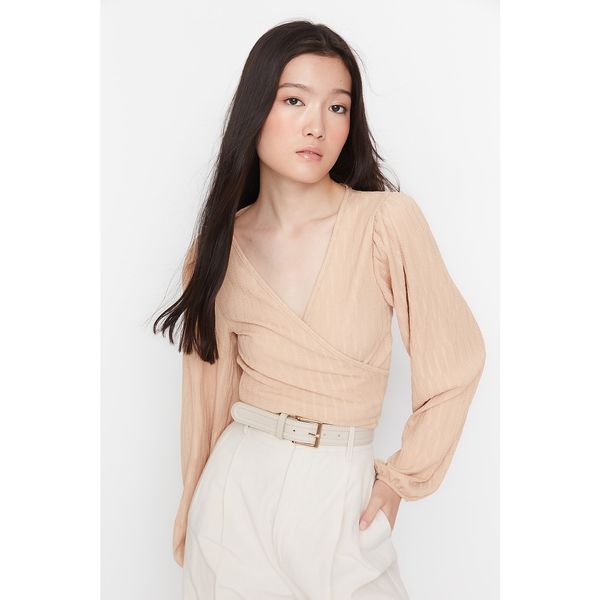Trendyol Trendyol Beige Double Breasted Crepe Knitted Blouse